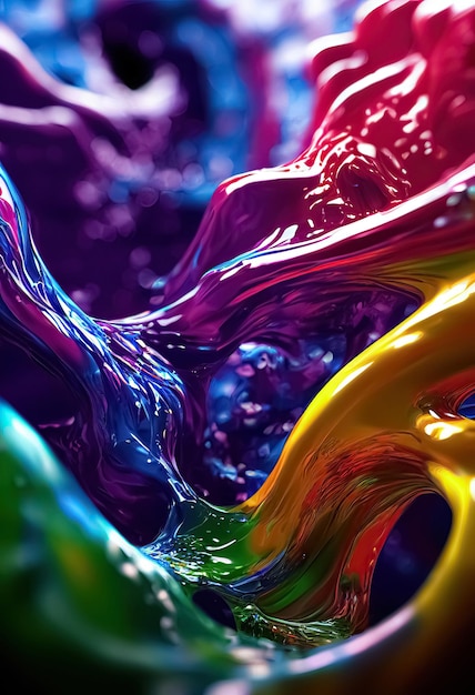 Regenboogkleuren realistische vloeibare kunststof dynamische golvende vloeistof abstracte achtergrond