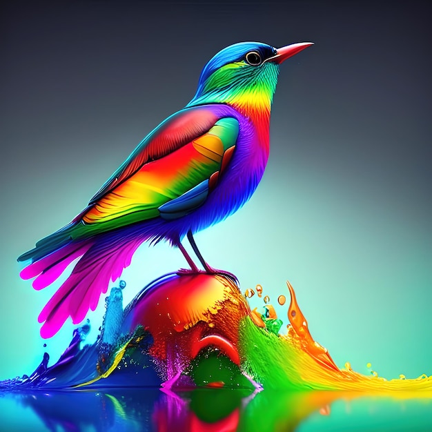 regenboogkleuren vogel, smeltend vloeibaar effect