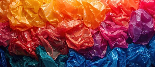 Regenboogkleurige muur van plastic zakken