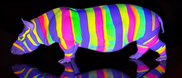 Regenboogkleurige zebra op een reflecterend oppervlak