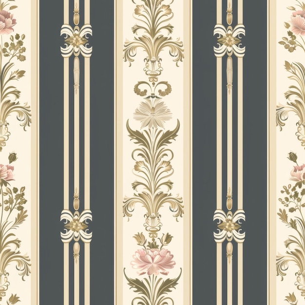 Foto regency stripe disegno senza cuciture con delicati elementi floreali