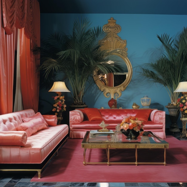 Photo regencyinspired red sofa with gold arms and hollywood glamour