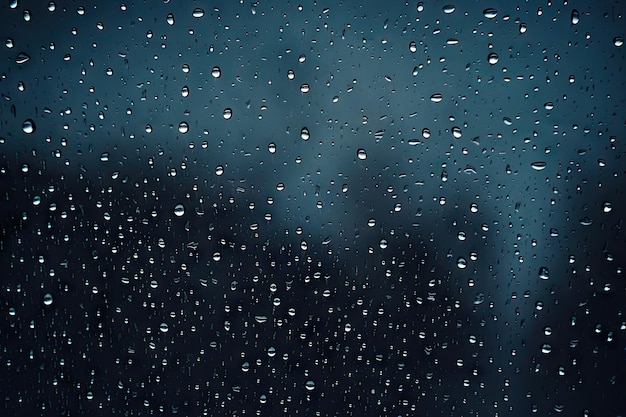 Regendruppels op een donkere achtergrond tegen een glazen oppervlak