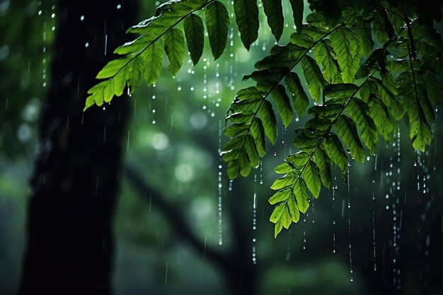 regendruppels op een groen blad in de regen