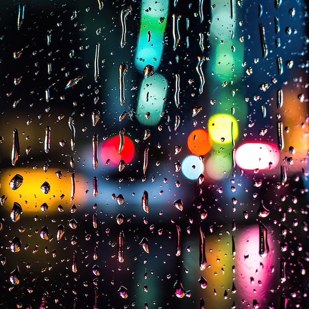 regendruppels op een vensterglas stad en verkeer