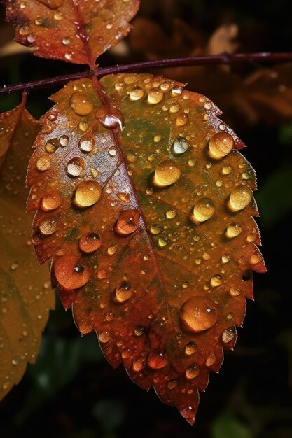 Regendruppels op herfst sinaasappelbladeren