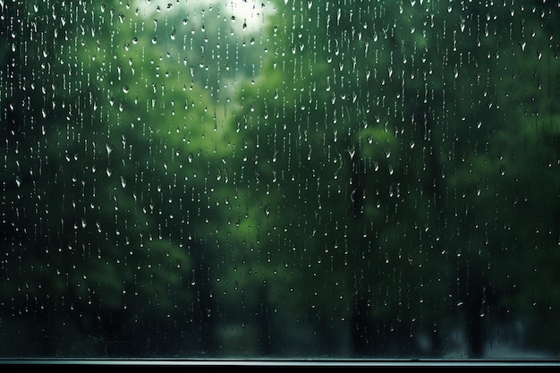 Regendruppels op raam met abstracte stadsbeeld reflectie het vervaagende effect van regen op glas fusieert