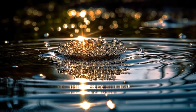 Regendruppelspatten creëren rimpelingen natuurlijke schoonheid schijnt gegenereerd door AI