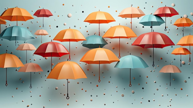 Regenseizoen achtergrond Vector Illustratie gele paraplu's op de hemel regent met kopie spaceai