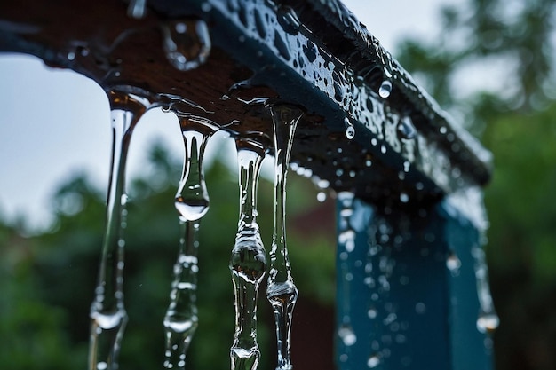 Foto regenwater dat uit een goot druppelt