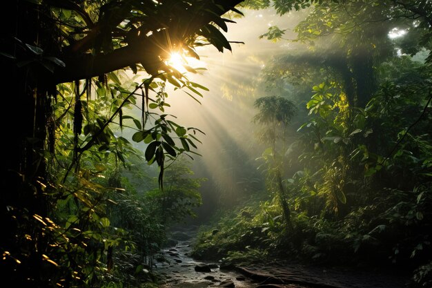 Foto regenwoud pad in de jungle generatieve ai