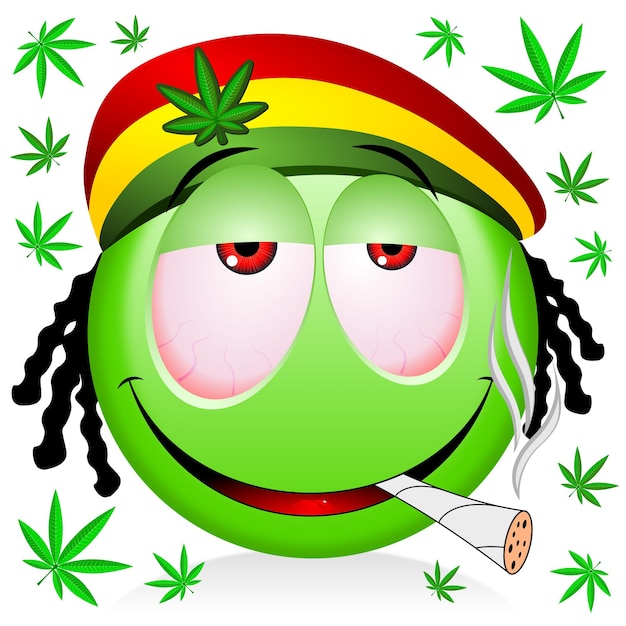 Reggae rastaman groene emoji roken marihuana cartoon illustratie