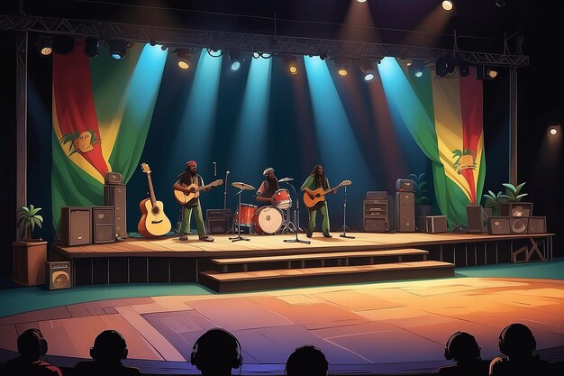 Reggae Rhythms CartoonStyle Stage with LaidBack Band