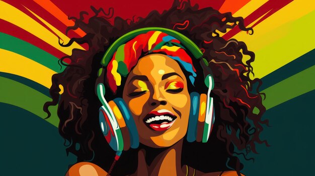 Foto reggae vrouw met koptelefoon vrolijk