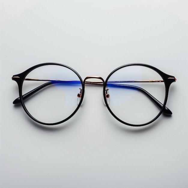 Regular glasses in black frames on a white table