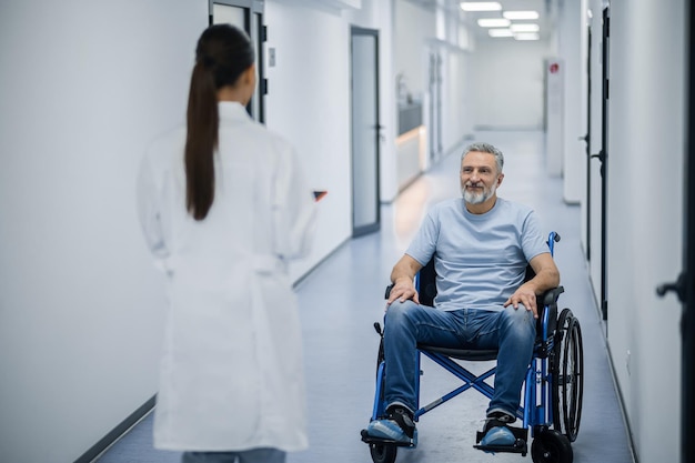 Rehabilitation Disabled man in a wheelchair in a rehabilitation center