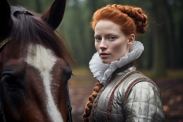 Photo the reigning majesty a captivating portrait of queen elizabeth i on a mythical fox hunt amidst a ra