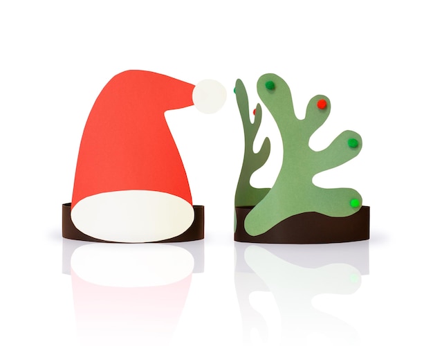 reindeer antlers and santa's christmas hat handmade of paper