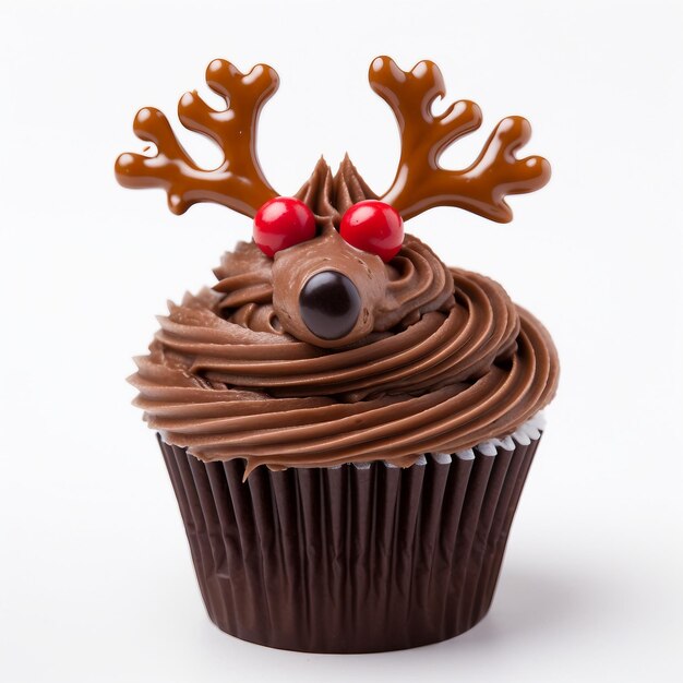 Photo reindeer cupcake on a white background