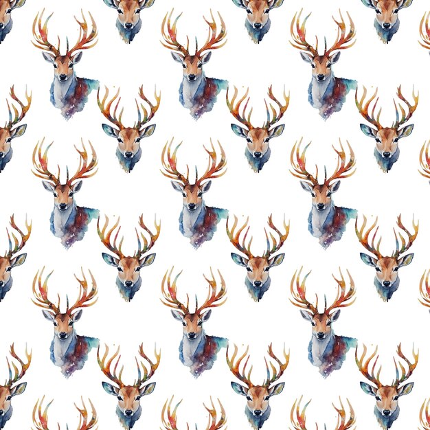 Reindeer head watercolor seamless pattern