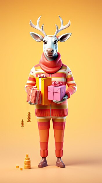 A reindeer holding christmas gift box