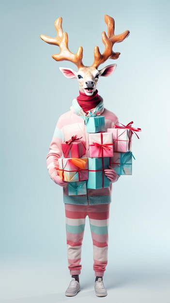 A Reindeer holding Christmas gift box