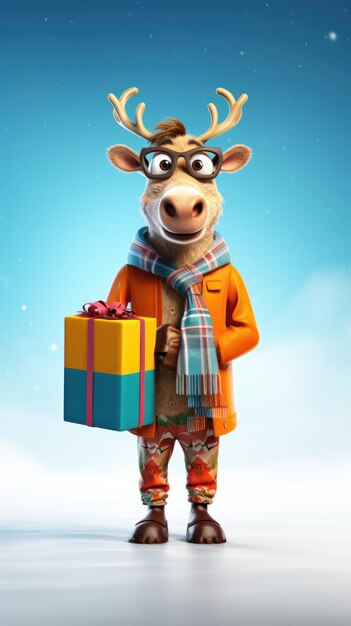 Photo a reindeer holding christmas gift box