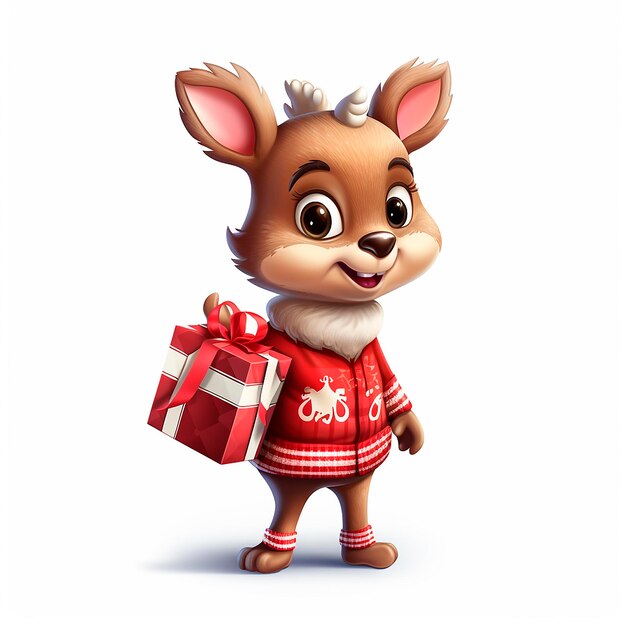 a reindeer in a Santa Claus costume with a gift