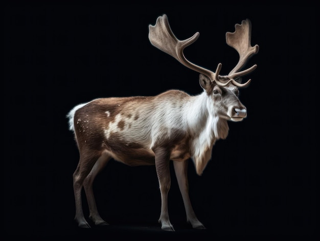 Reindeer Studio Shot geïsoleerd op een heldere zwarte achtergrond Generatieve AI