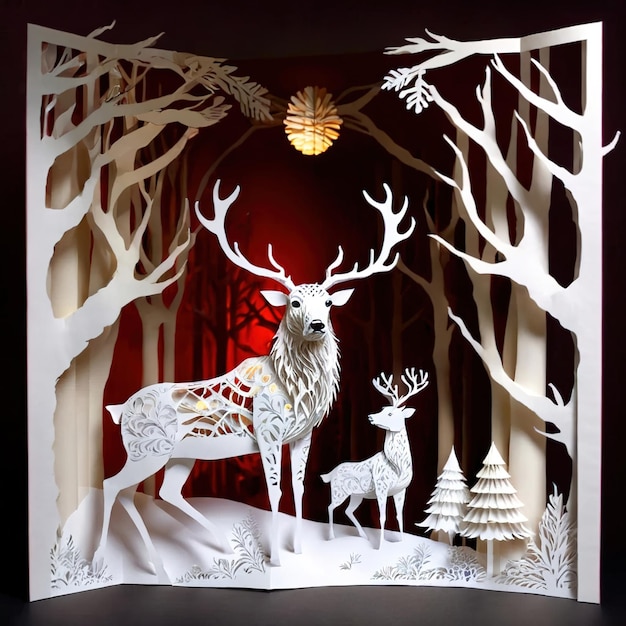 Reindeer traditional Christmas decoration paper cutout style illustration