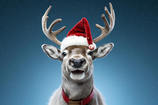 Reindeer wearing a christmas hat merry christmas with text space