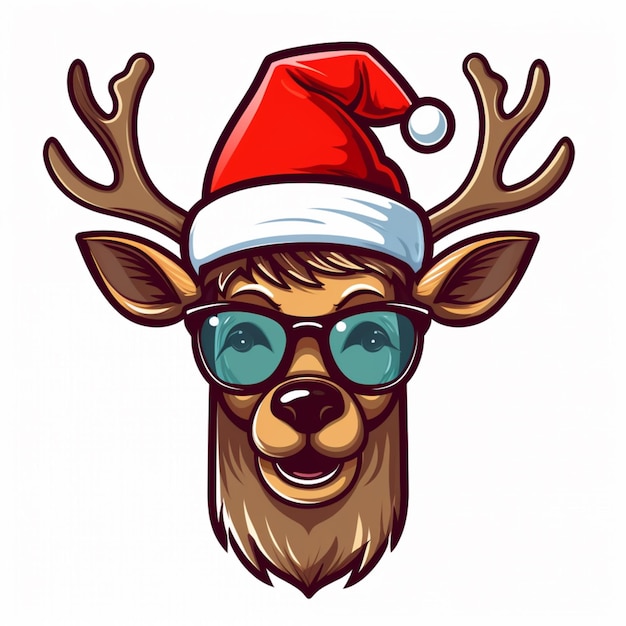 reindeer wearing sunglasses and a santa hat with sunglasses on generative ai