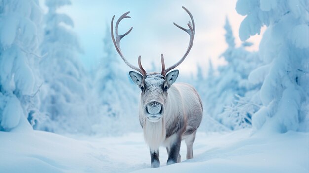 reindeer in winter forest