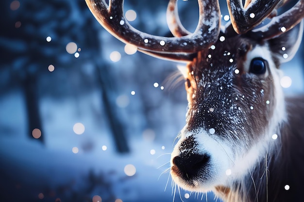 Reindeer in winter landscape 3d render Raster illustration