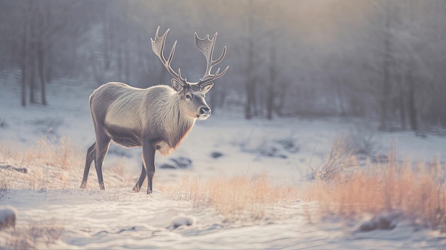A Reindeer in winter tundra Generative Ai