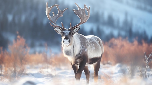 A Reindeer in winter tundra Generative Ai