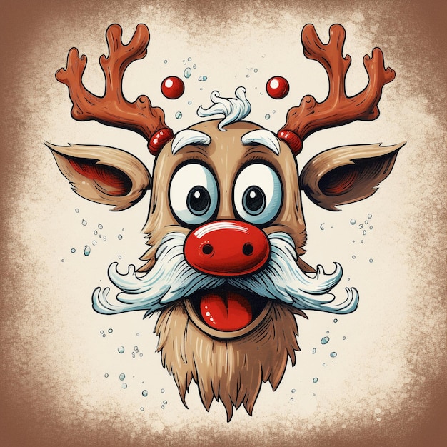 Photo reindeer with ears and nose printed for sale on tees in the style of whimsical caricatures