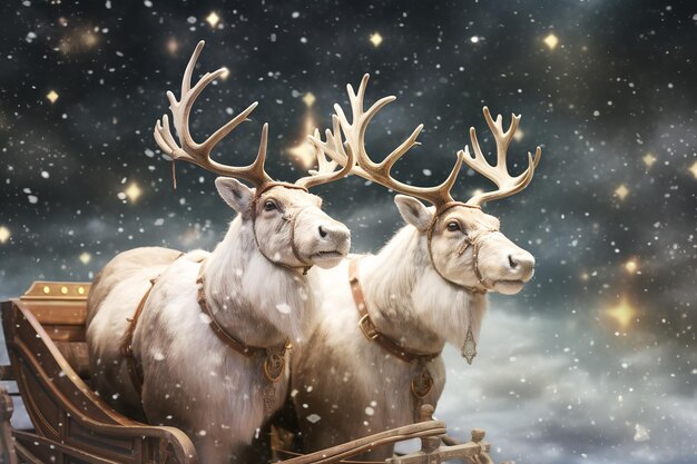 Photo reindeers on snow storm