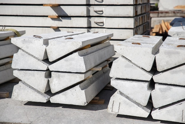 Reinforced concrete steps of stairs in stacks at the warehouse
site of the factory