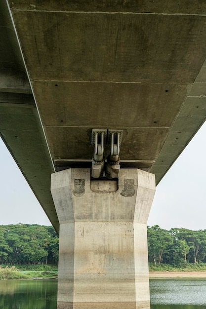 Photo reinforced concrete support for a road bridge