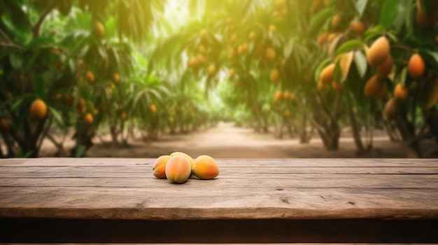 Reinig de houten tafel in een bepaalde tijd vanaf de late oprichting van de mangoboom Creatieve bron AI gegenereerd