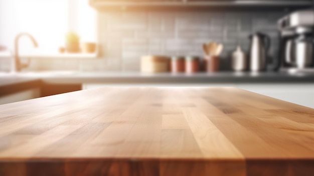 Reinig houten tafelblad met vertroebelde keukenfundering Creatieve hulpbron AI gegenereerd