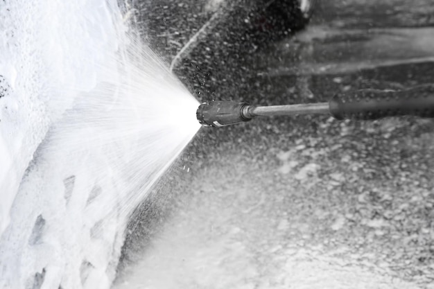Reinigingswagen met hoge druk water close-up