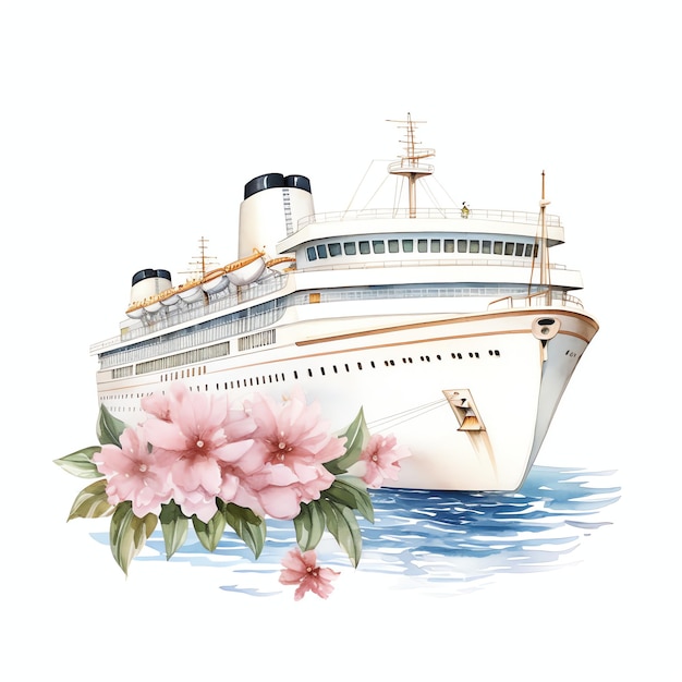 Reis bloemen cruise aquarel illustratie reizen clipart