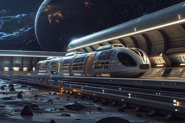Reis door de Cosmos Cruiser Terminal een maan generatieve ai