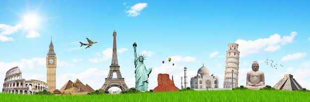 Reis door de wereld monumenten concept