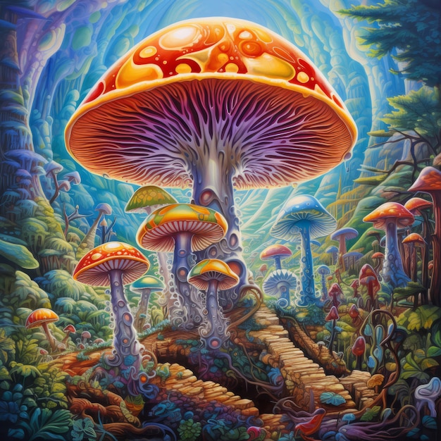 Reis door het surrealistische sjamanische geestenrijk en verken psychedelische magische paddenstoelen.