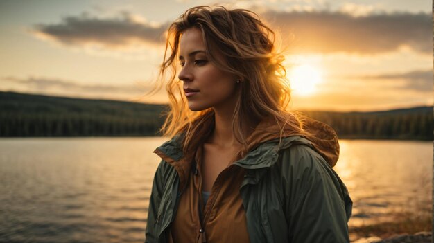 reislustige foto van een vrouw die tijd doorbracht op het meer