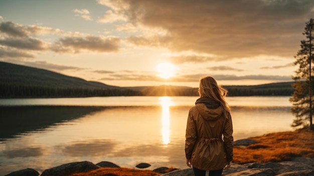 reislustige foto van een vrouw die tijd doorbracht op het meer