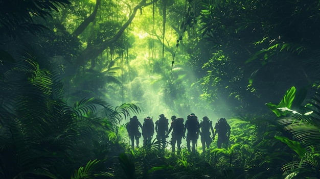 Reizen cocept ontdekkingsreiziger trekking door een jungle